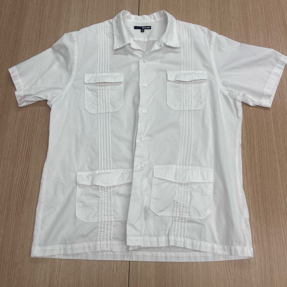 Murano White Short Sleeve Guayabera Style Shirt Men's Size XL White